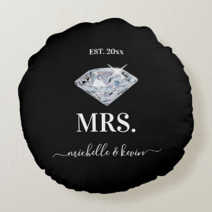 Mr. & Mrs. Wedding Black & White Round Pillow