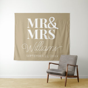 Mr Mrs Wedding Bridal Shower Modern Backdrop Tapestry