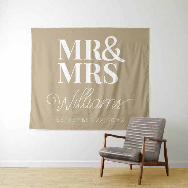 Mr Mrs Wedding Bridal Shower Modern Backdrop Tapestry (In Situ (Horizontal))