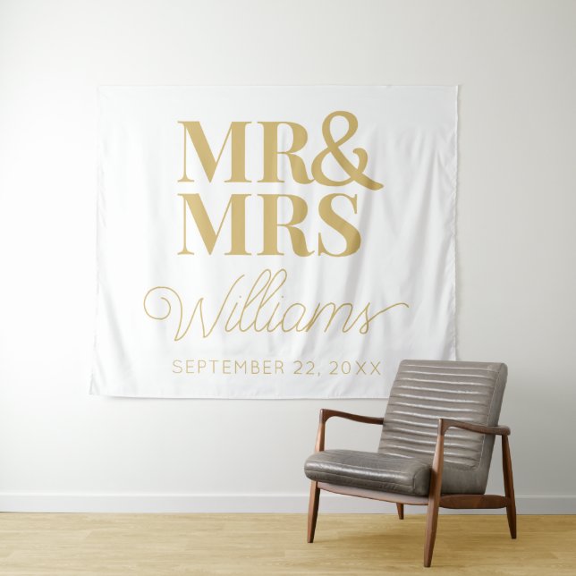 Mr Mrs Wedding Bridal Shower Modern Backdrop Tapestry (In Situ (Horizontal))