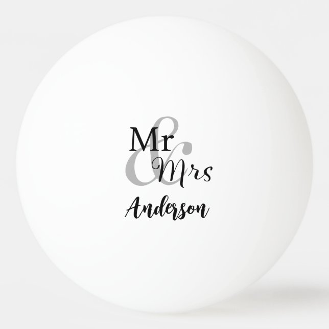 Mr & Mrs Wedding Couple Custom Surname Ping Pong Ball (Front)