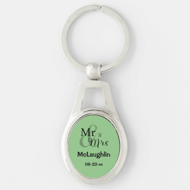 Mr & Mrs Wedding Couple (green)  Keychain (Front)