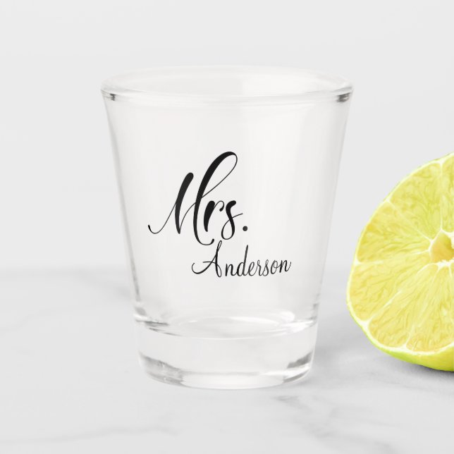 Mr. Mrs Wedding Couple Script Add Name Shot Glass (Front)