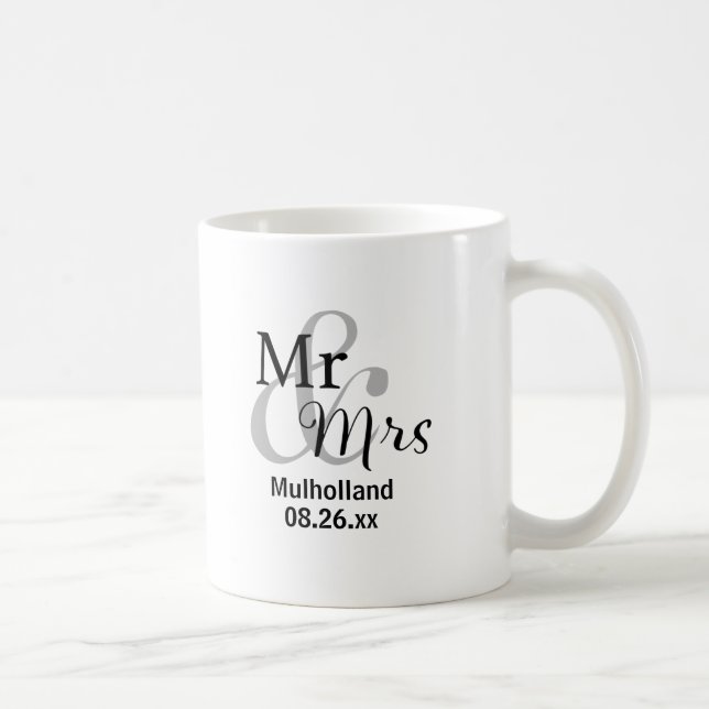 Mr & Mrs Wedding Date with Bride & Groom Names  Coffee Mug (Right)