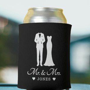 Mr & Mrs Wedding Dress Tuxedo Newlywed Couple Can Cooler