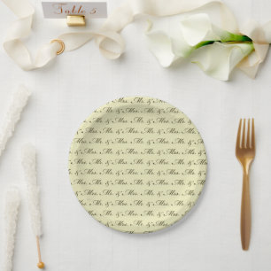 Mr & Mrs Wedding elegant bride and groom Paper Plate