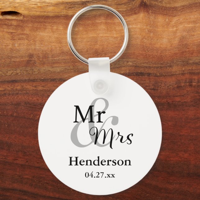 Mr & Mrs Wedding Favour Keyrings with Name & Date (Front)