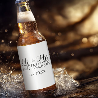 Mr & Mrs Wedding Favour - Minimalist Black White Beer Bottle Label