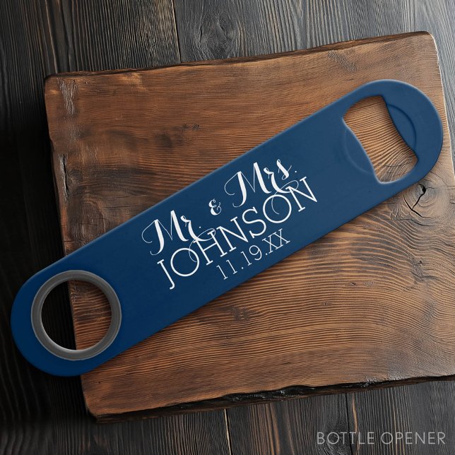 Mr & Mrs Wedding Favour Solid Colour Navy Blue Bar Key (Custom Bar Key)