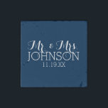Mr & Mrs Wedding Favour Solid Colour Navy Blue Stone Magnets<br><div class="desc">A bold colour with chic fonts make a statement piece for reception favours. Items are easier to customize when you replace all text and photos first. If your art still needs to be adjusted, click on the Customize This button. This will take you to a design area where you can...</div>