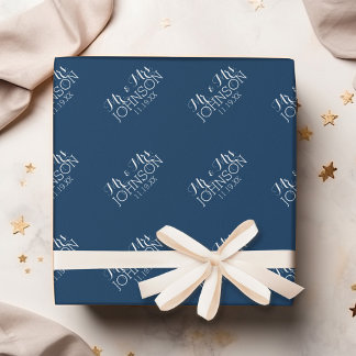 Mr & Mrs Wedding Favour Solid Colour Navy Blue Wrapping Paper