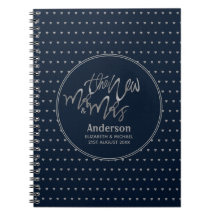 Mr & Mrs Wedding Navy Blue Silver Love Hearts
