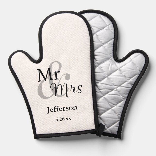 Mr & Mrs Wedding Newlywed Name & Date Oven Mitt (Front/Back)
