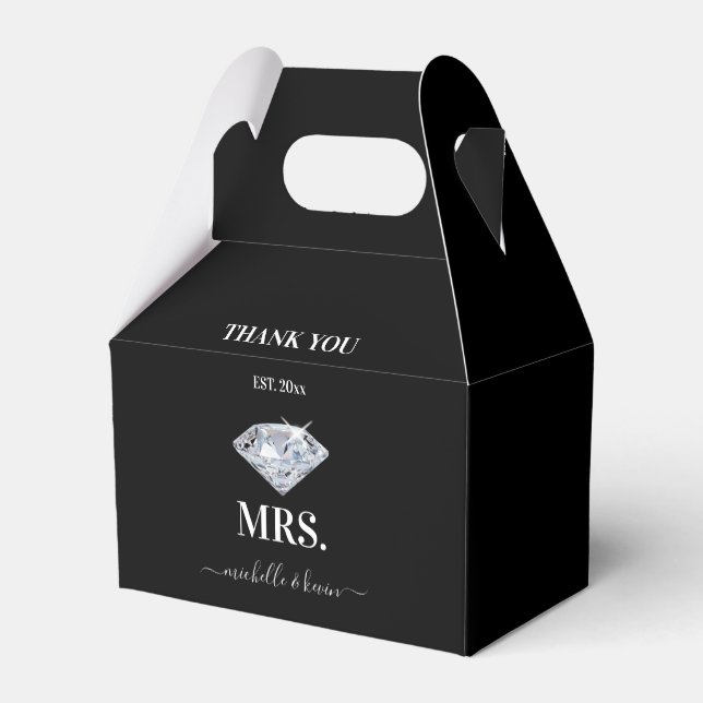 Mr. & Mrs. Wedding Party Black & White  Favor Box (Back Side)