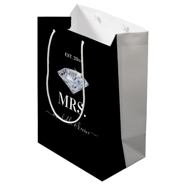 Mr. & Mrs. Wedding Party Black & White Medium Gift Bag (Back Angled)