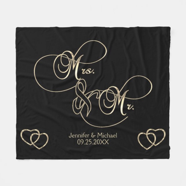 Mr & Mrs Wedding - Personalized Fleece Blanket (Front (Horizontal))
