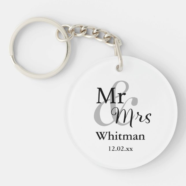 Mr & Mrs Wedding Personalized Keyring Name & Date (Front)