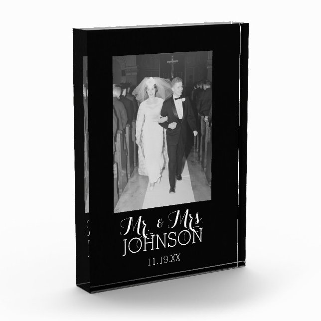 Mr Mrs Wedding Photo - black and white anniversary Block (Left)