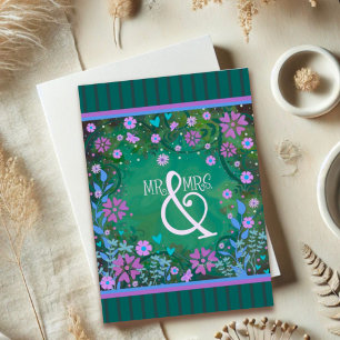 Mr. & Mrs. Wedding Pretty Floral Purple Elegant Card