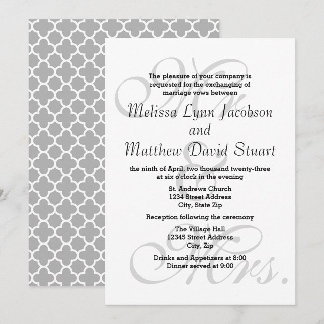 Mr. & Mrs. - Wedding & Reception Invitation (Front/Back)