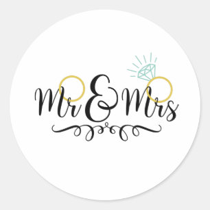 Mr & Mrs Wedding Rings Classic Round Sticker