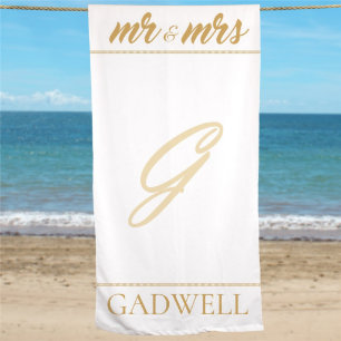 Mr. & Mrs. White Polyester and Terry Beach Towel