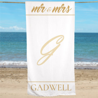 Mr. & Mrs. White Polyester and Terry Beach Towel