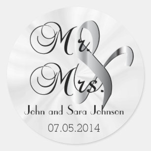 Mr & Mrs White Wedding   Personalize Classic Round Sticker