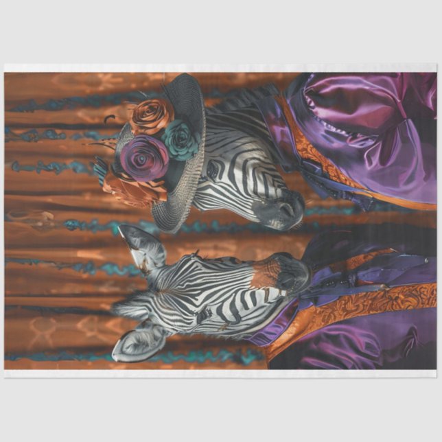 Mr & Mrs Zebra Purple Coloured Decoupage Tissue Paper (Front)