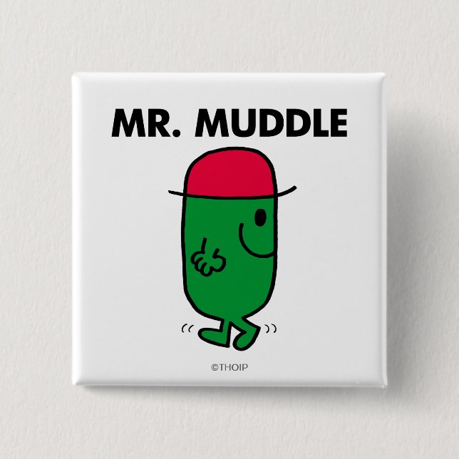 Mr. Muddle | Walking Backwards 2 Inch Square Button (Front)