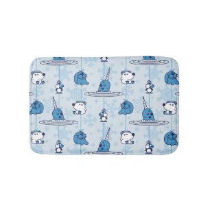 Mr. Narwhal Blue Snowflake Pattern Bath Mat