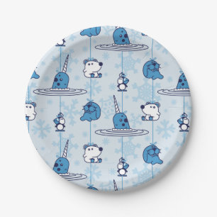 Mr. Narwhal Blue Snowflake Pattern Paper Plate