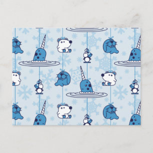 Mr. Narwhal Blue Snowflake Pattern Postcard