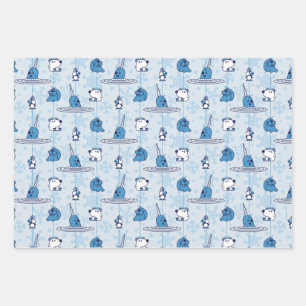 Mr. Narwhal Blue Snowflake Pattern Wrapping Paper Sheet