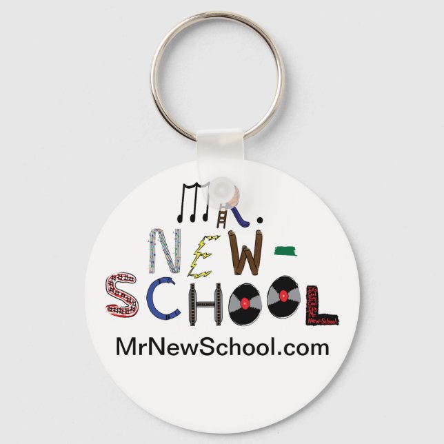 Mr. New-School Font Button Keychain (2.25 Inch) (Front)