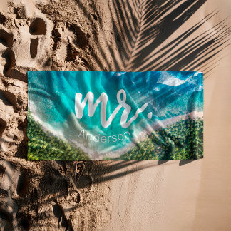 Mr. Newlywed Beach Photo Groom Personalized Towel