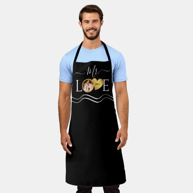  Mr. Newlyweds Gold Heart, Photo Black Apron (Worn)