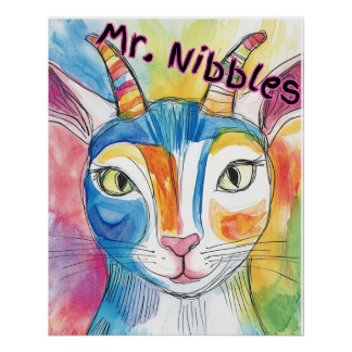 Mr. Nibbles-Watercolor Goat Poster for kids