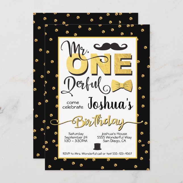 Mr. Onderful 1st Birthday party invitation (Front/Back)
