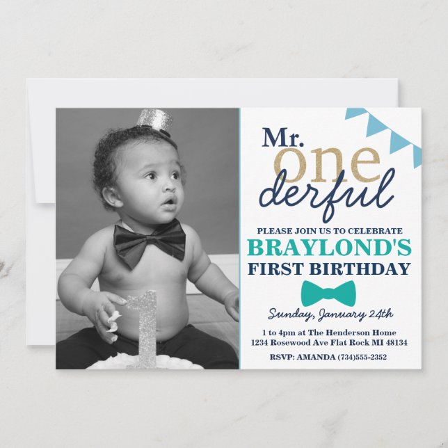 Mr Onderful Birthday Invitation (Front)