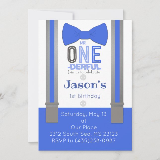 Mr. One-derful Birthday Invitation (Front)