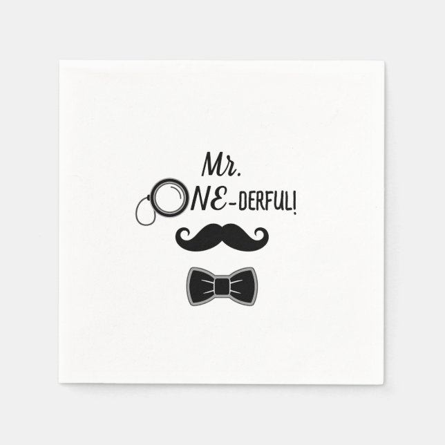 Mr. ONE-derful moustache and bowtie 1st birthday Napkin (Front)