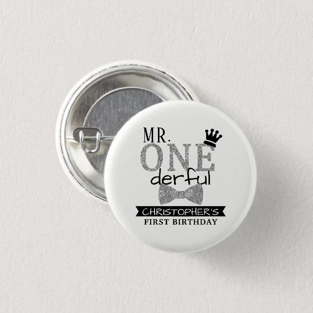 Mr. ONEderful 1st Birthday Party Favour 1 Inch Round Button (Front & Back)