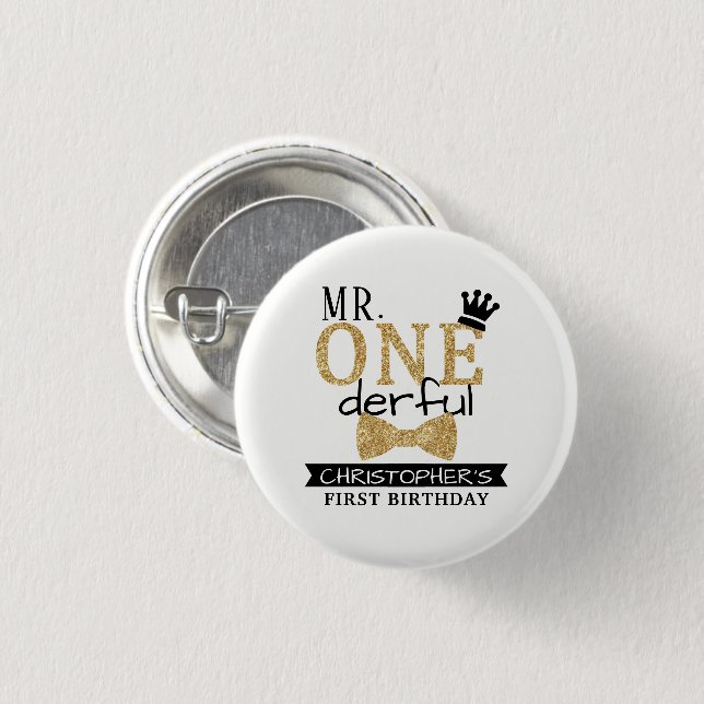 Mr. ONEderful 1st Birthday Party Favour 1 Inch Round Button (Front & Back)