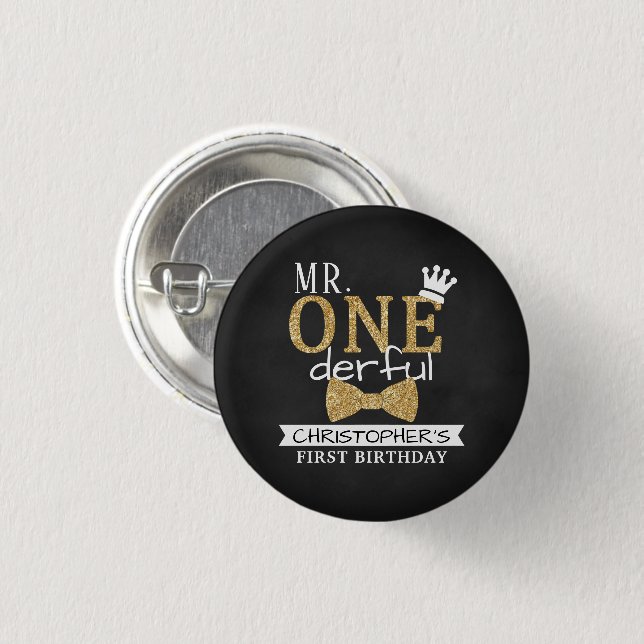 Mr. ONEderful 1st Birthday Party Favour 1 Inch Round Button (Front & Back)