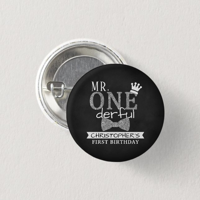 Mr. ONEderful 1st Birthday Party Favour 1 Inch Round Button (Front & Back)