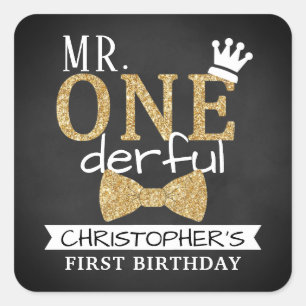 Mr. ONEderful 1st Birthday Party Favour Square Sticker