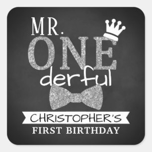 Mr. ONEderful 1st Birthday Party Favour Square Sticker