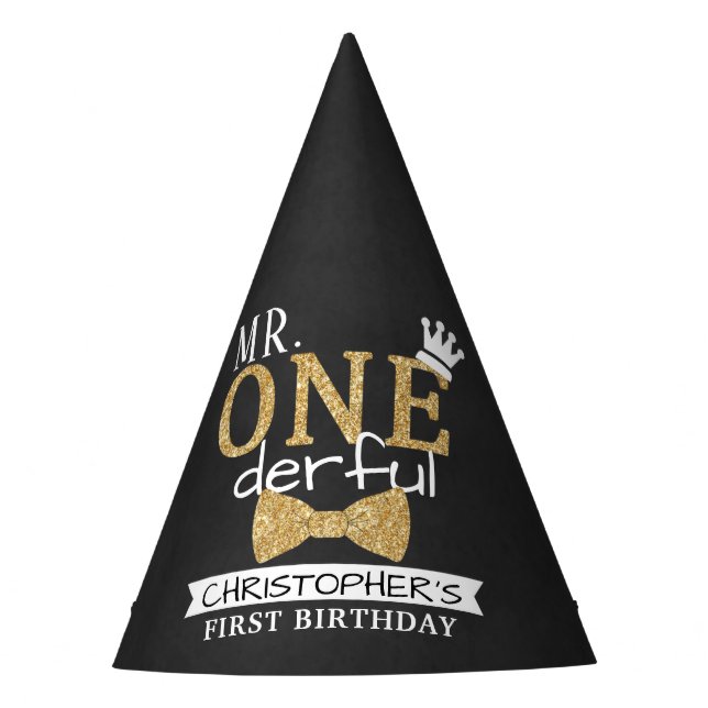 Mr. ONEderful 1st Birthday Party Party Hat (Front)