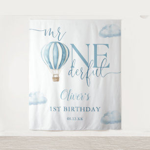 Mr Onederful Balloon 1st Birthday Photo Backdrop Tapestry